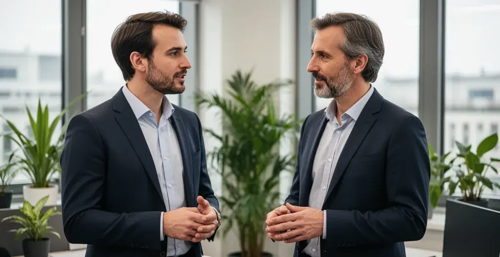 Consultant énergie et gérant d'entreprise en discussion sur les offres gaz professionnelles